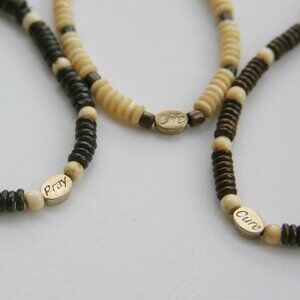 Cure, Daughter, Pray silver charm wood disc bracelets